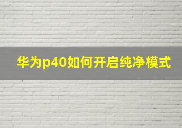 华为p40如何开启纯净模式