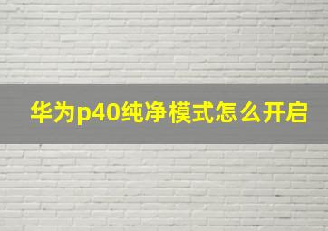 华为p40纯净模式怎么开启