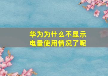 华为为什么不显示电量使用情况了呢