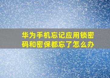 华为手机忘记应用锁密码和密保都忘了怎么办