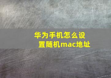 华为手机怎么设置随机mac地址