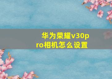 华为荣耀v30pro相机怎么设置