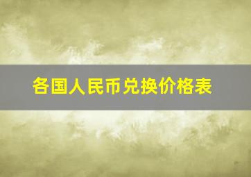 各国人民币兑换价格表