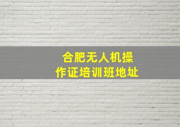 合肥无人机操作证培训班地址