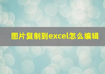 图片复制到excel怎么编辑