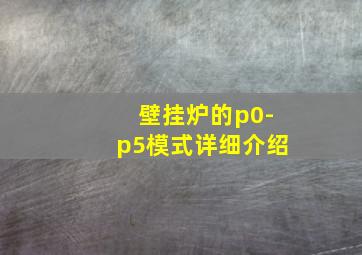 壁挂炉的p0-p5模式详细介绍