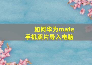 如何华为mate手机照片导入电脑