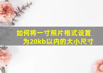 如何将一寸照片格式设置为20kb以内的大小尺寸