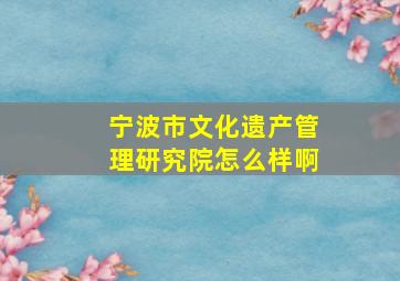 宁波市文化遗产管理研究院怎么样啊