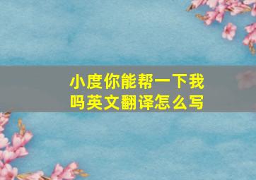 小度你能帮一下我吗英文翻译怎么写