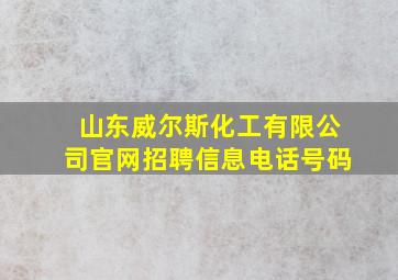 山东威尔斯化工有限公司官网招聘信息电话号码