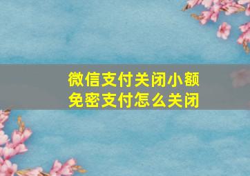 微信支付关闭小额免密支付怎么关闭