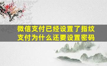 微信支付已经设置了指纹支付为什么还要设置密码