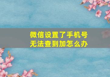 微信设置了手机号无法查到加怎么办