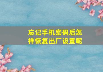 忘记手机密码后怎样恢复出厂设置呢