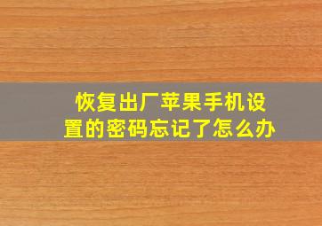 恢复出厂苹果手机设置的密码忘记了怎么办