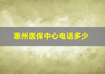 惠州医保中心电话多少