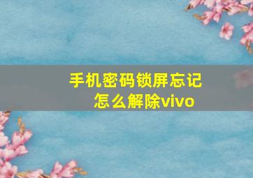 手机密码锁屏忘记怎么解除vivo