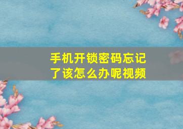 手机开锁密码忘记了该怎么办呢视频