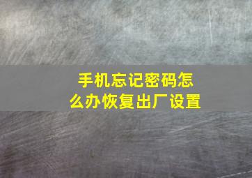 手机忘记密码怎么办恢复出厂设置