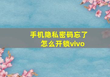 手机隐私密码忘了怎么开锁vivo