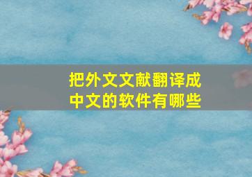 把外文文献翻译成中文的软件有哪些