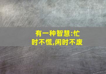 有一种智慧:忙时不慌,闲时不废