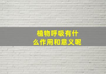 植物呼吸有什么作用和意义呢