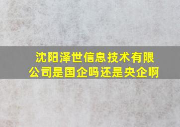 沈阳泽世信息技术有限公司是国企吗还是央企啊