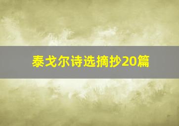 泰戈尔诗选摘抄20篇