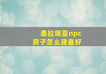 泰拉瑞亚npc房子怎么建最好