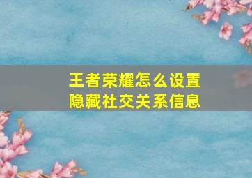 王者荣耀怎么设置隐藏社交关系信息