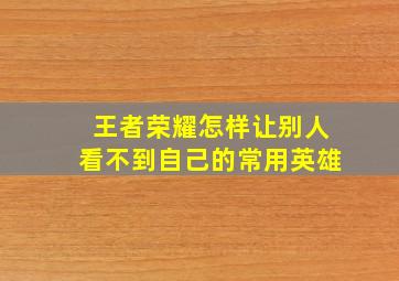 王者荣耀怎样让别人看不到自己的常用英雄