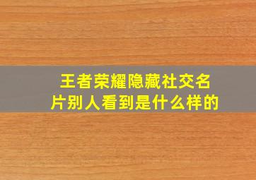 王者荣耀隐藏社交名片别人看到是什么样的