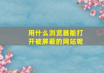 用什么浏览器能打开被屏蔽的网站呢