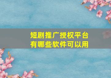 短剧推广授权平台有哪些软件可以用