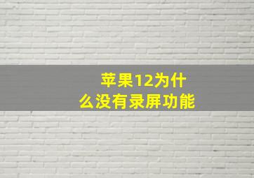 苹果12为什么没有录屏功能