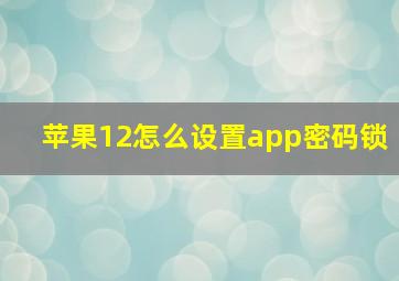 苹果12怎么设置app密码锁