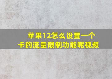 苹果12怎么设置一个卡的流量限制功能呢视频