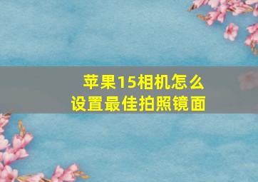 苹果15相机怎么设置最佳拍照镜面