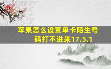 苹果怎么设置单卡陌生号码打不进来17.5.1