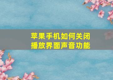 苹果手机如何关闭播放界面声音功能