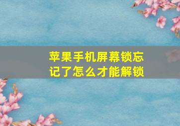 苹果手机屏幕锁忘记了怎么才能解锁