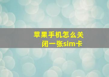 苹果手机怎么关闭一张sim卡