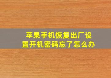 苹果手机恢复出厂设置开机密码忘了怎么办