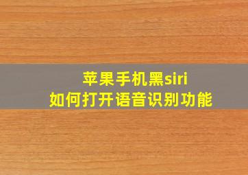 苹果手机黑siri如何打开语音识别功能