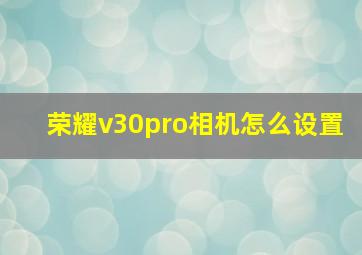 荣耀v30pro相机怎么设置