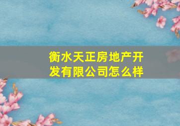 衡水天正房地产开发有限公司怎么样