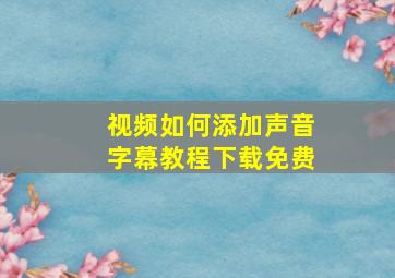 视频如何添加声音字幕教程下载免费