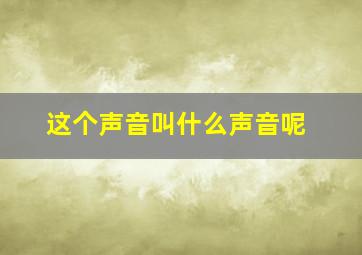 这个声音叫什么声音呢